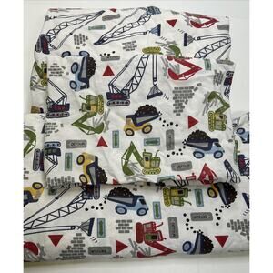 Pottery Barn Kids TWIN Busy Builder Cotton Sheet Set Pillowcase, Fitted & Flat